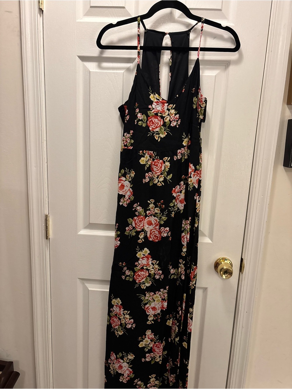 Forever 21 Black Maxi Dress with Pink and Cream Floral Print